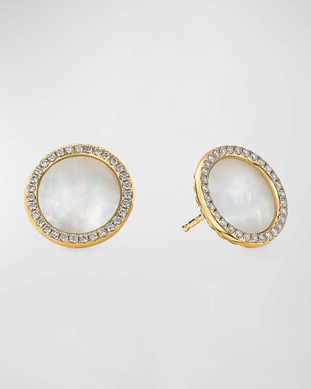 DY Elements Button Earrings in 18K Yellow Gold with Mother-of-Pearl & Pave Diamonds